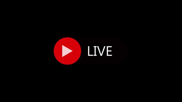 Red play button and white text LIVE on black background