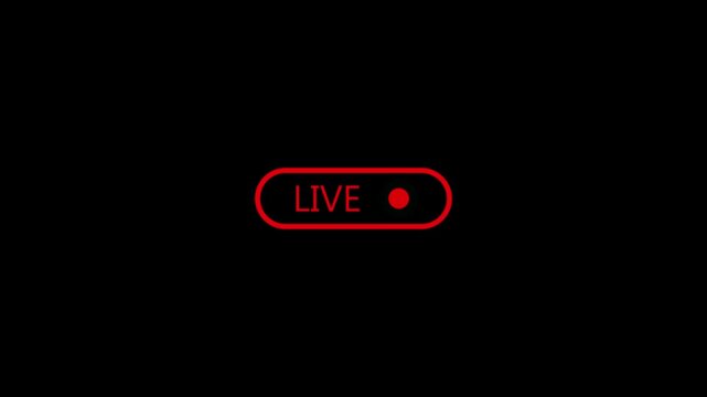Red oval button with the word LIVE and a red dot indicating live streaming on a black background