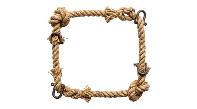 Square nautical rope frame with knot on white background