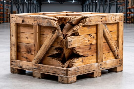 Broken crate revealing internal wood grain texture
