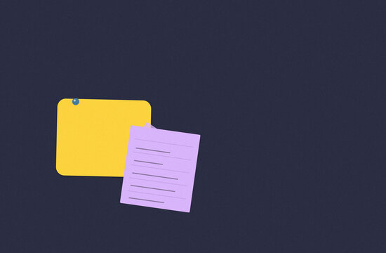Yellow sticky note attached to purple paper
