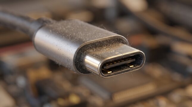 Macro view of dirty usb type c connector.