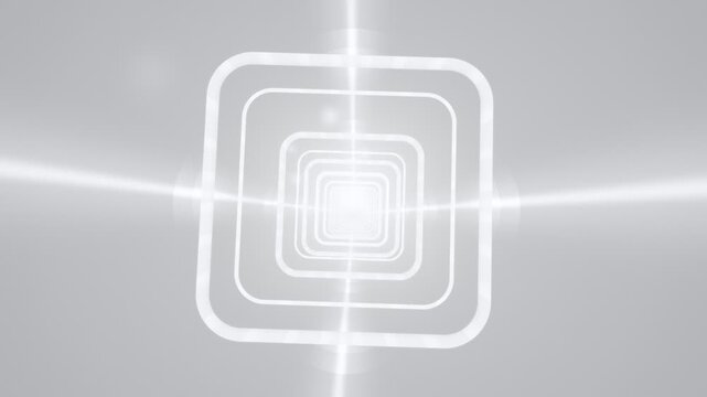 Clean white futuristic tunnel loop with glowing square frames and