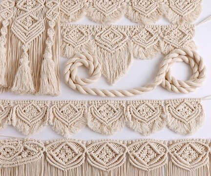 Macrame Fringe & Knots: Creamy Beige Tassels & Braids
