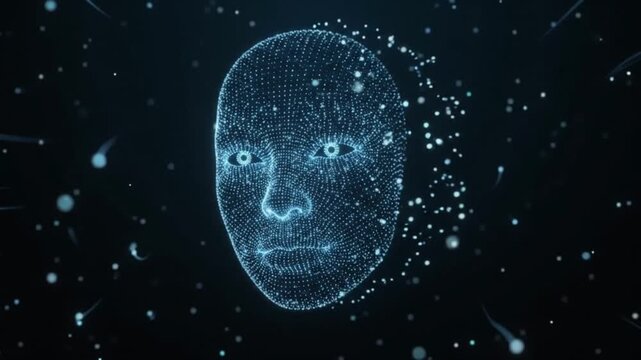 Digital Face Visualization with Glowing Particles in Futuristic Technology Theme
