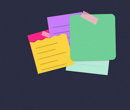 Colorful sticky notes with tape on dark background