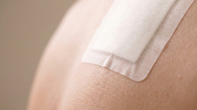Close Up of Skin Patch Test Adhesive on Patient Back