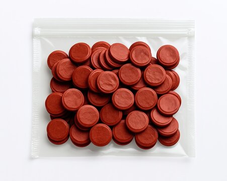 Red Round Discs in Clear Zipper Bag