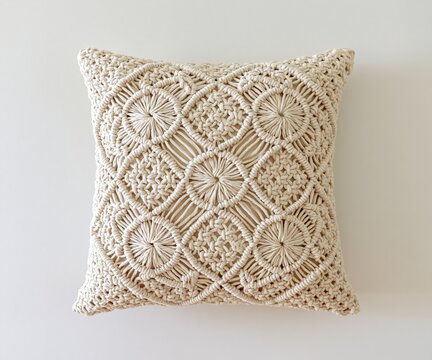 Macrame Cushion with Circular Patterns in Natural Beige