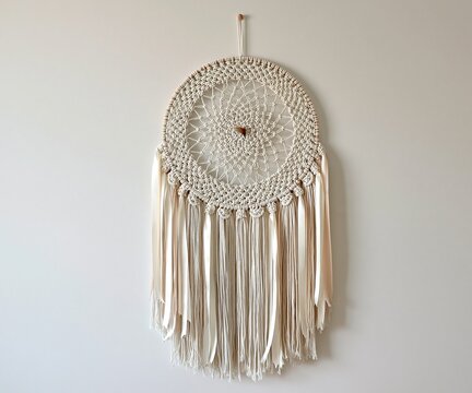 Handcrafted Macrame Dreamcatcher with Creamy Tassels