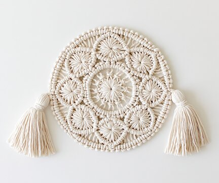 Macrame Wall Hanging with Tassels and Circular Design