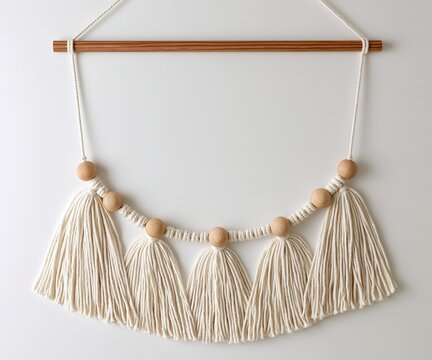 Macrame Wall Hanging with Wooden Beads and Tassels