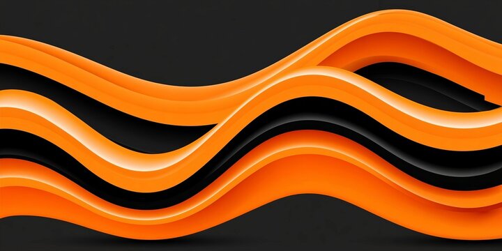 Abstract Background Featuring Smooth Glossy Orange And Elegant Black Undulating Wavy Fluid Waves.
