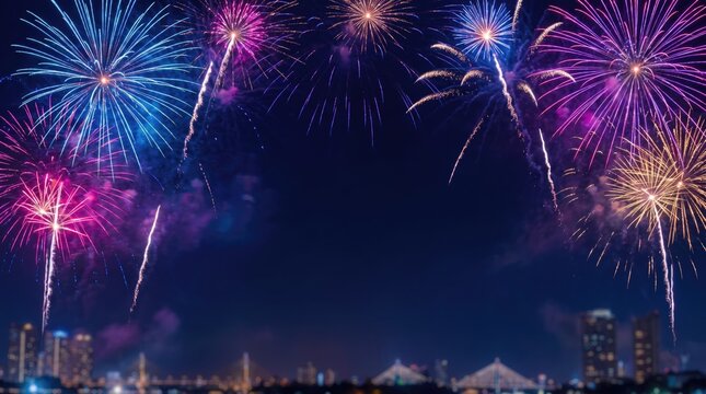 Happy new year 2027 sparkling fireworks explosion night sky celebration background event banner design