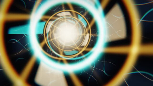 Abstract futuristic neon rings tunnel with electric waves motion