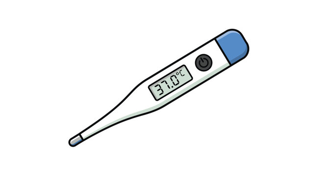Digital medical thermometer showing normal body temperature of 37 degrees Celsius isolated on white background vector illustration
