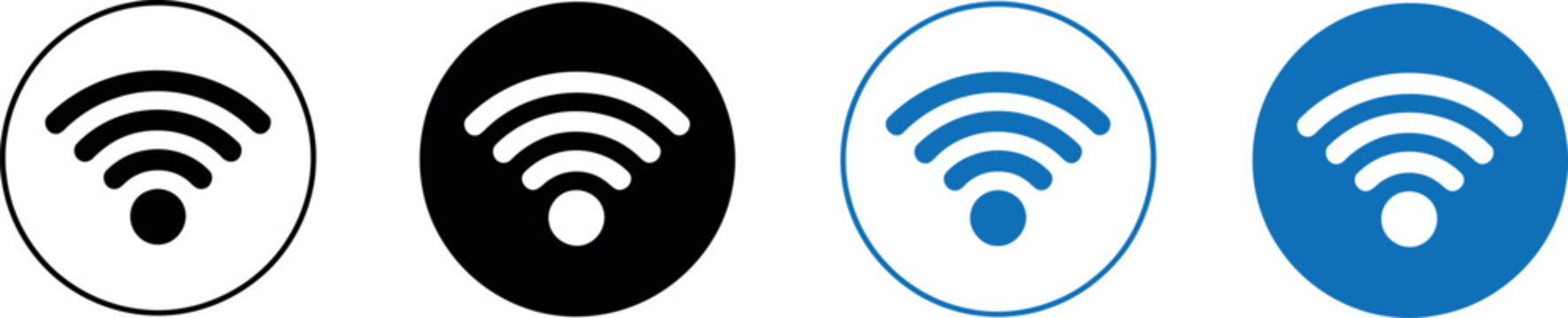 WiFi Signal Icons Collection in Black and Blue for Wireless Internet Connectivity and Technology Design