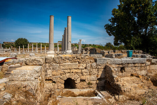 Perge, the long-established city of Pamphylia region, is located 18 km east of Antalya and 2 km north of Aksu Village. The Archaeological site of Perge has been excavated systemically by Istanbul Univ
