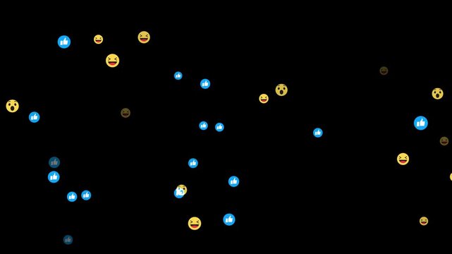 Social media concept reacting to a positive viral post.  Social media icon wow, surprise Facebook live style animation isolated black background. Red round icon with white heart flying up. 