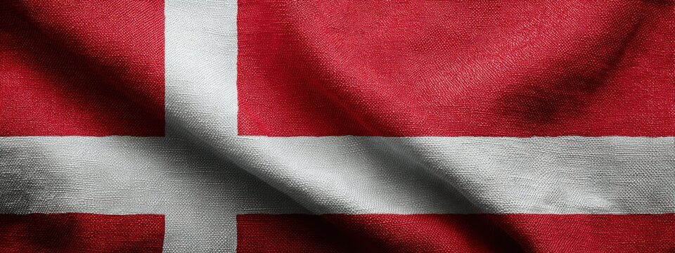 Danish flag waving gently showing red and white colors during a calm summer day in Denmark