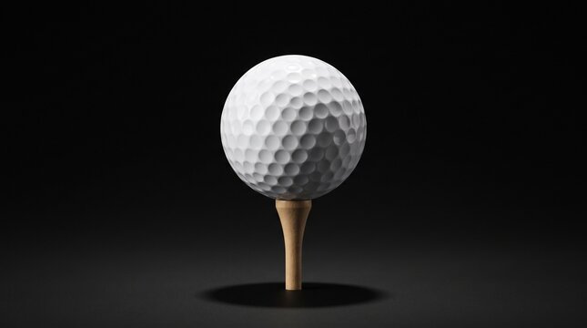 White golf ball on a wooden tee against black background