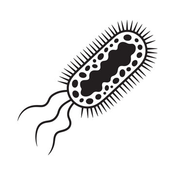 Bacterium with flagella a black and white silhouette illustration