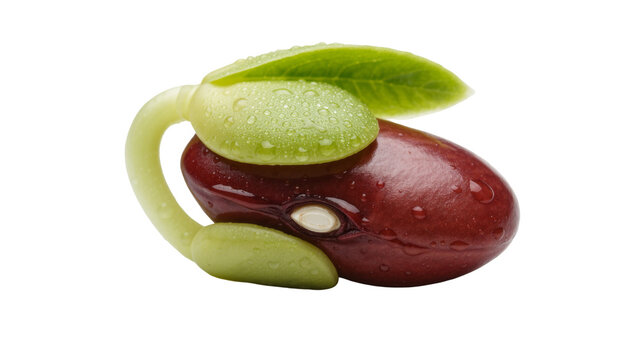 Red kidney bean sprout with water droplets, isolated on transparent background