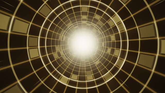 Abstract Yellow Tunnel Background With Rotating Circular Grids