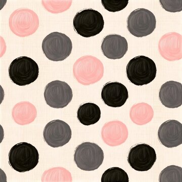 Seamless Background Featuring Organic Painted Rounds in Charcoal Grey Black and Pastel Pink Palette