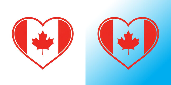 Canada flag heart shape icon with red maple leaf symbol isolated on a white background