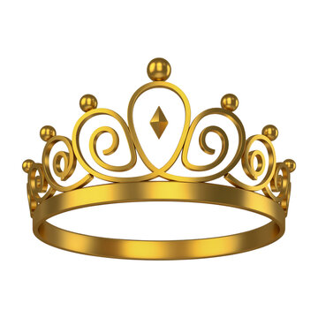 Golden decorative crown icon with intricate design isolated on transparent background