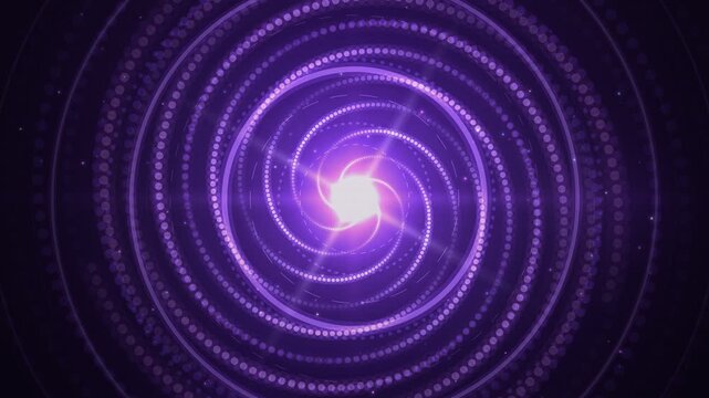 Purple hypnotic spiral tunnel background with glowing dots and light