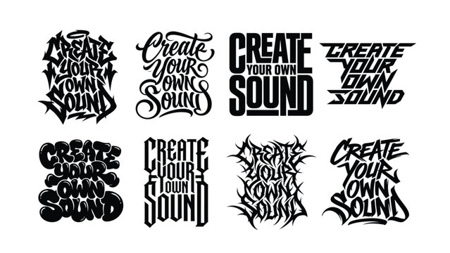 Create Your Own Sound typography lettering set music quote graffiti gothic heavy metal text vector bundle