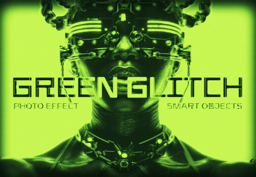Green Glitch Photo Effect For Poster And Social Media Design