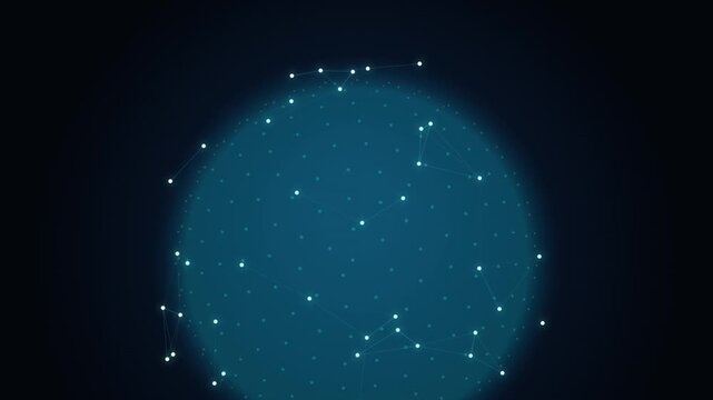 Abstract sphere composed of glowing blue and white dots connected by lines