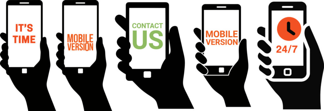 Hands holding smartphones with mobile version icons vector illustration