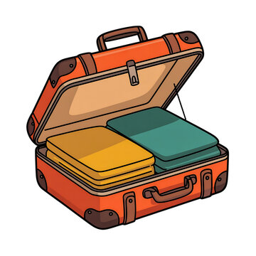 Open suitcase with clothes and accessories inside isolated on transparent background