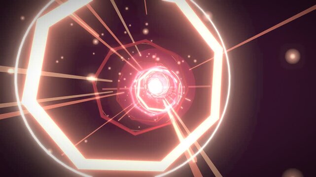 Futuristic glowing red concentric rings tunnel animation loop