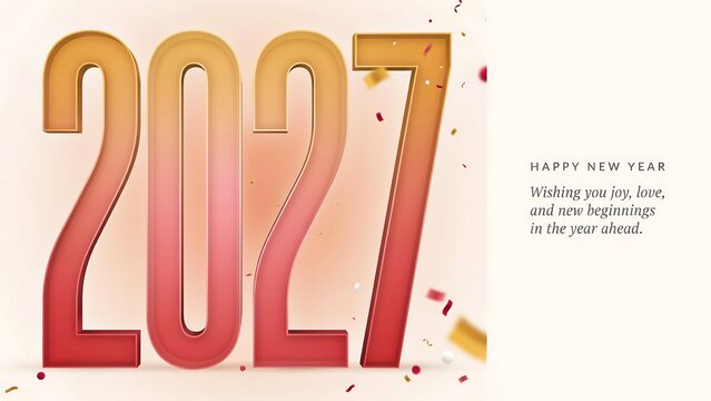 Three-dimensional 2027 numbers with festive confetti for new year greeting