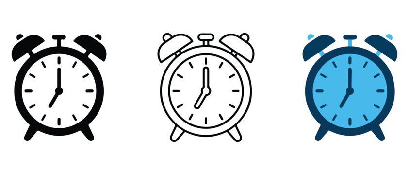 alarm clocks with different color schemes and transparent backgrounds for graphic design use