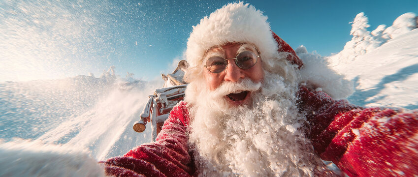Santa Claus in Snowy Winter Wonderland, Christmas Adventure and Holiday Fun