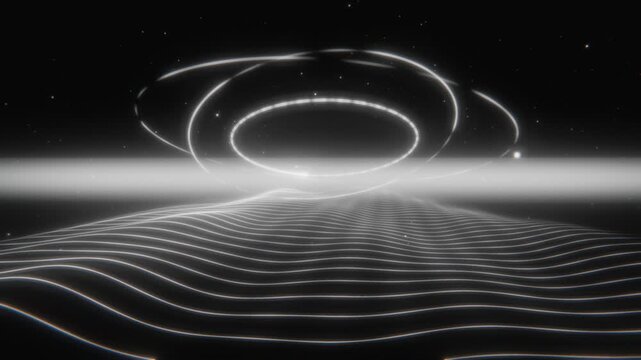 White neon lights futuristic background loop with glowing wavy