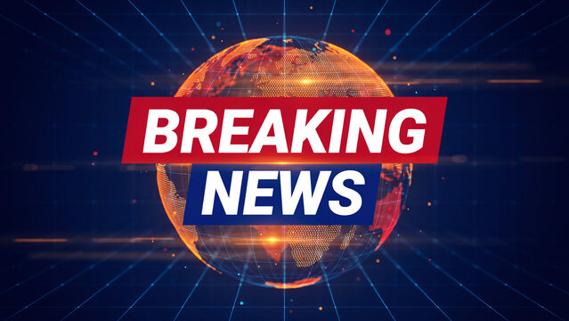 News anchorwoman delivering breaking news in a television studio with digital globe background