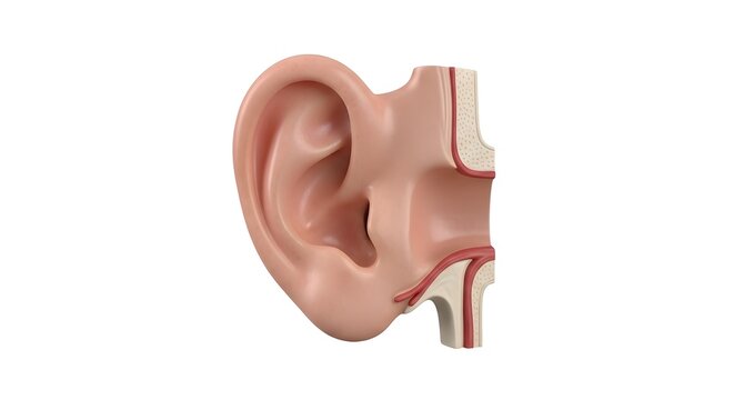 Human ear cross section model showing detailed anatomical structures
