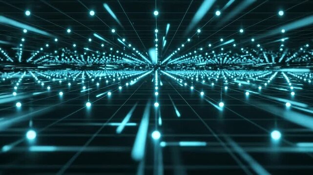 Network Particle Wave &mdash; Thousands of connected blue particles forming flowing digital waves, gently moving across a dark background