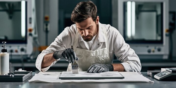 Artisan at work creating detailed artwork with brush