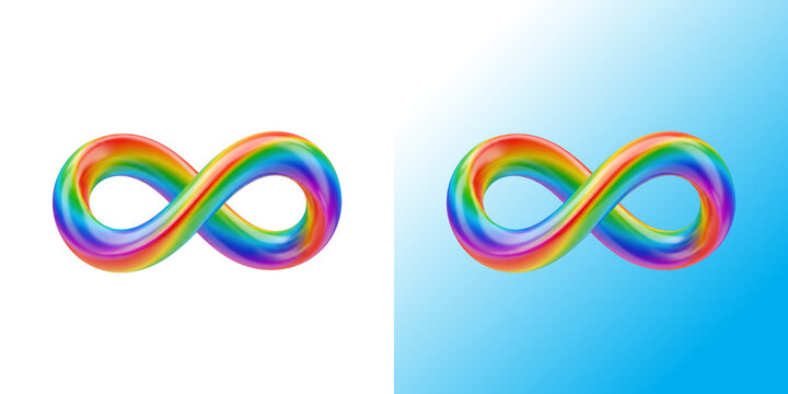 Colorful rainbow infinity symbol icon with a bright gradient texture isolated on white background