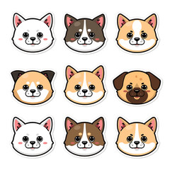 Fototapeta premium Nine kawaii-style cartoon dog faces in flat vector design with neutral expressions for branding and merchandise