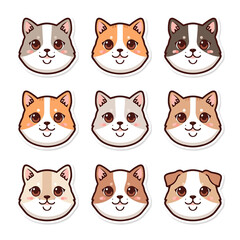 Fototapeta premium Set of nine kawaii cartoon cat faces with soft pastel fur patterns and expressive eyes for branding or digital design