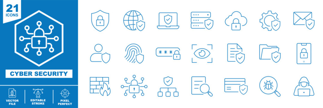 cybersecurity privacy icon line style data protection editable stroke vector set. cybersecurity privacy icon line style cloud security data protection editable stroke vector set.